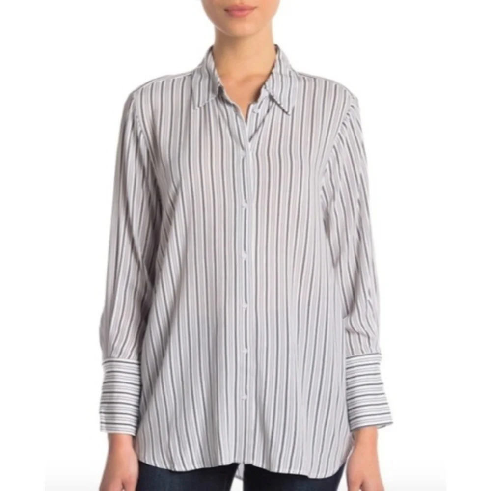 NWT 14th & Union Striped‎ Button Up Long Sleeve Tunic Shirt Size XL